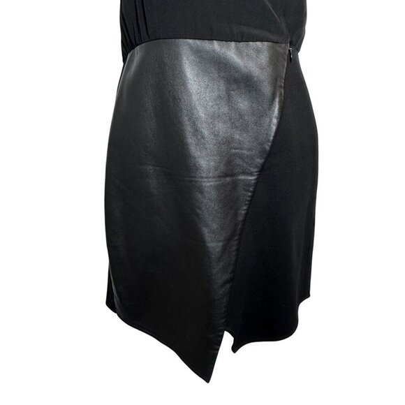 Tibi Asymmetric leather Wrap Dress size 0 black lamb leather and silk sleeveless - Picture 3 of 11